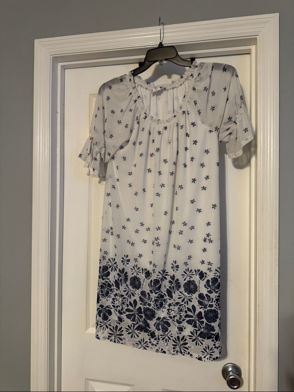 Siren Lily White Midi Dress with Navy Floral Border